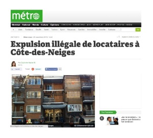 Métro - Expulsion illégale de locataires à Côte-des-Neiges