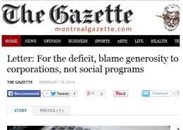 The Gazette - Letter: For the deficit, blame generosity to corporations, not social programs