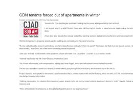 CJAD News - CDN tenants forced out of apartments in winter