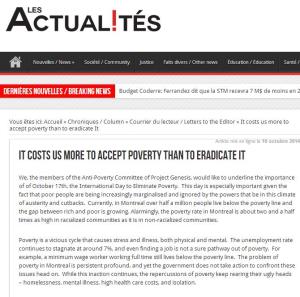 Les Actualités - It costs us more to accept poverty than to eradicate it