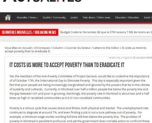 Les Actualités - It costs us more to accept poverty than to eradicate it