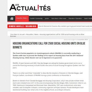 Les Actualités - Housing organizations call for 2500 social housing units on Blue Bonnets