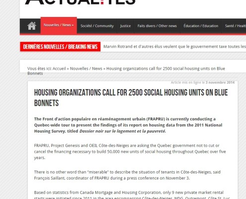 Les Actualités - Housing organizations call for 2500 social housing units on Blue Bonnets