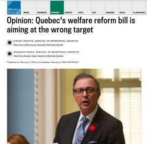2016-0202 Gazette - opinion Quebec welfare reform bill